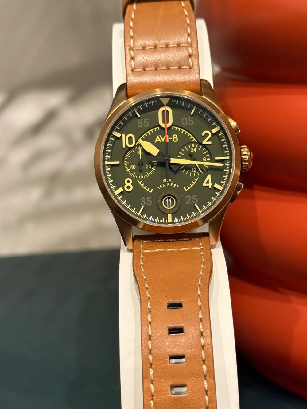 AVI-8 Spitfire Lock Chronograph | Bronze Green | Incl Box | Genuine Leather